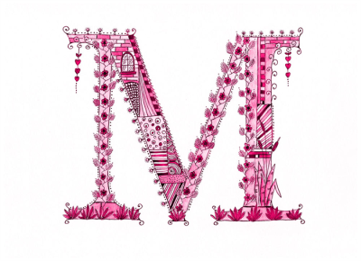 Cute Pink Letter M A4 Print Mia Maddison Mila Milla Madeline Maya ...