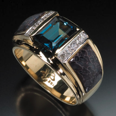 RANDY POLK DESIGNS: MEN'S RINGS. 9x7mm London blue topaz center ...